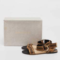 Pre Owned Jimmy Choo Brown/Black Canvas Breanne Flat Sandals Size 40.5