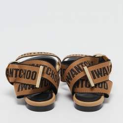 Pre Owned Jimmy Choo Brown/Black Canvas Breanne Flat Sandals Size 40.5