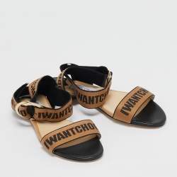 Pre Owned Jimmy Choo Brown/Black Canvas Breanne Flat Sandals Size 40.5