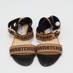 Pre Owned Jimmy Choo Brown/Black Canvas Breanne Flat Sandals Size 40.5