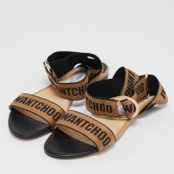 Pre Owned Jimmy Choo Brown/Black Canvas Breanne Flat Sandals Size 40.5