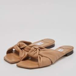 مملوكة مسبقًا Jimmy Choo Brown Leather Avenue Flat Sandals Size 41