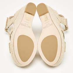 مملوكة مسبقًا Jimmy Choo Gold Lizard Embossed Leather Dellena Wedge Sandals Size 38.5