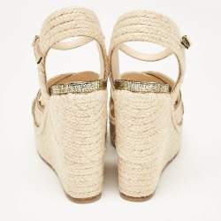 مملوكة مسبقًا Jimmy Choo Gold Lizard Embossed Leather Dellena Wedge Sandals Size 38.5