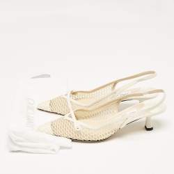 Pre Owned Jimmy Choo White Leather and Mesh Amita Slingback Pumps Size 37.5