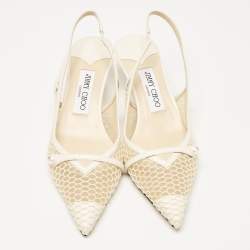 Pre Owned Jimmy Choo White Leather and Mesh Amita Slingback Pumps Size 37.5