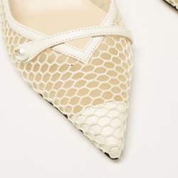 Pre Owned Jimmy Choo White Leather and Mesh Amita Slingback Pumps Size 37.5