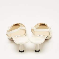 Pre Owned Jimmy Choo White Leather and Mesh Amita Slingback Pumps Size 37.5