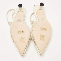 Pre Owned Jimmy Choo White Leather and Mesh Amita Slingback Pumps Size 37.5
