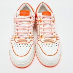Jimmy Choo White/Neon Orange Leather Hawaii/F Sneakers Size 38