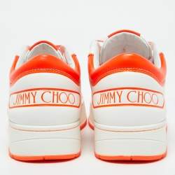 Jimmy Choo White/Neon Orange Leather Hawaii/F Sneakers Size 38