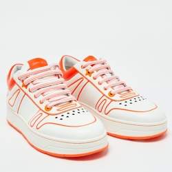 Jimmy Choo White/Neon Orange Leather Hawaii/F Sneakers Size 38