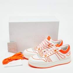 Jimmy Choo White/Neon Orange Leather Hawaii/F Sneakers Size 38