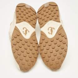 Pre Owned Jimmy Choo Beige Leather and Neoprene Memphis Sneakers Size 38