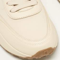 Pre Owned Jimmy Choo Beige Leather and Neoprene Memphis Sneakers Size 38