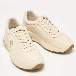 Pre Owned Jimmy Choo Beige Leather and Neoprene Memphis Sneakers Size 38