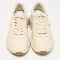Pre Owned Jimmy Choo Beige Leather and Neoprene Memphis Sneakers Size 38