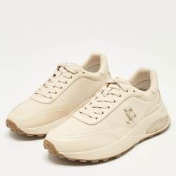 Pre Owned Jimmy Choo Beige Leather and Neoprene Memphis Sneakers Size 38