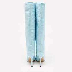 Jimmy Choo Blue Croc Embossed Leather Knee Length Boots Size 39