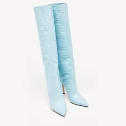 Jimmy Choo Blue Croc Embossed Leather Knee Length Boots Size 39