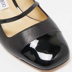 Pre Owned Jimmy Choo Black Leather and Patent Leather Elisa Mary Jane Pumps Size 38.5