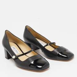 Pre Owned Jimmy Choo Black Leather and Patent Leather Elisa Mary Jane Pumps Size 38.5