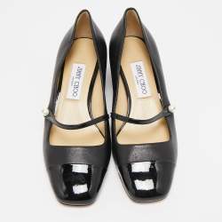 Pre Owned Jimmy Choo Black Leather and Patent Leather Elisa Mary Jane Pumps Size 38.5