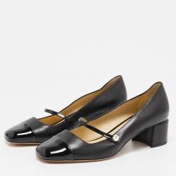 Pre Owned Jimmy Choo Black Leather and Patent Leather Elisa Mary Jane Pumps Size 38.5