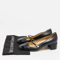 Pre Owned Jimmy Choo Black Leather and Patent Leather Elisa Mary Jane Pumps Size 38.5