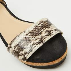 Jimmy Choo Black Snakeskin and Stretch Band Neat Ankle Strap Sandals Size 37.5