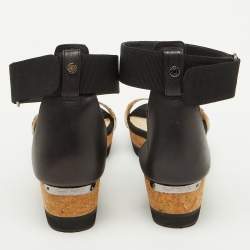 Jimmy Choo Black Snakeskin and Stretch Band Neat Ankle Strap Sandals Size 37.5