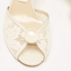 Pre Owned Jimmy Choo Off White Leather and Lace Sacora Sandals Size 38