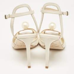 Pre Owned Jimmy Choo Off White Leather and Lace Sacora Sandals Size 38