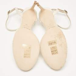 Pre Owned Jimmy Choo Off White Leather and Lace Sacora Sandals Size 38