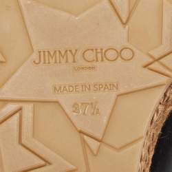 Pre Owned Jimmy Choo Black Leather Criss Cross Cork Wedge Slide Sandals Size 37.5