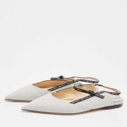 Pre Owned Jimmy Choo Silver Glitter Ree Slingback Flats Size 40