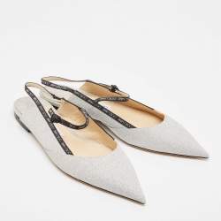Pre Owned Jimmy Choo Silver Glitter Ree Slingback Flats Size 40