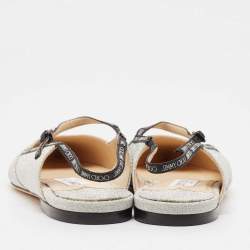 Pre Owned Jimmy Choo Silver Glitter Ree Slingback Flats Size 40