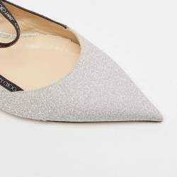 Pre Owned Jimmy Choo Silver Glitter Ree Slingback Flats Size 40