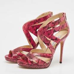 Jimmy Choo Pink Python Collar Platform Sandals Size 41