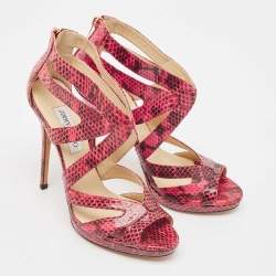 Jimmy Choo Pink Python Collar Platform Sandals Size 41