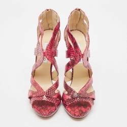 Jimmy Choo Pink Python Collar Platform Sandals Size 41