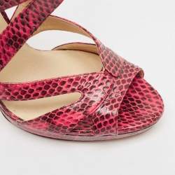 Jimmy Choo Pink Python Collar Platform Sandals Size 41