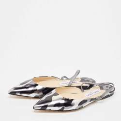 Pre Owned Jimmy Choo Silver/Black Leather Slingback Flats Size 37
