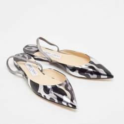 Pre Owned Jimmy Choo Silver/Black Leather Slingback Flats Size 37