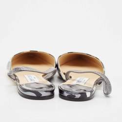 Pre Owned Jimmy Choo Silver/Black Leather Slingback Flats Size 37