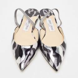 Pre Owned Jimmy Choo Silver/Black Leather Slingback Flats Size 37