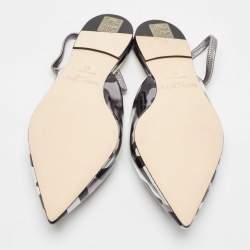 Pre Owned Jimmy Choo Silver/Black Leather Slingback Flats Size 37