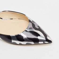 Pre Owned Jimmy Choo Silver/Black Leather Slingback Flats Size 37