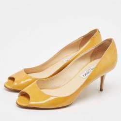 Jimmy Choo Yellow Patent Leather Evelyn Peep Toe Pumps Size 39